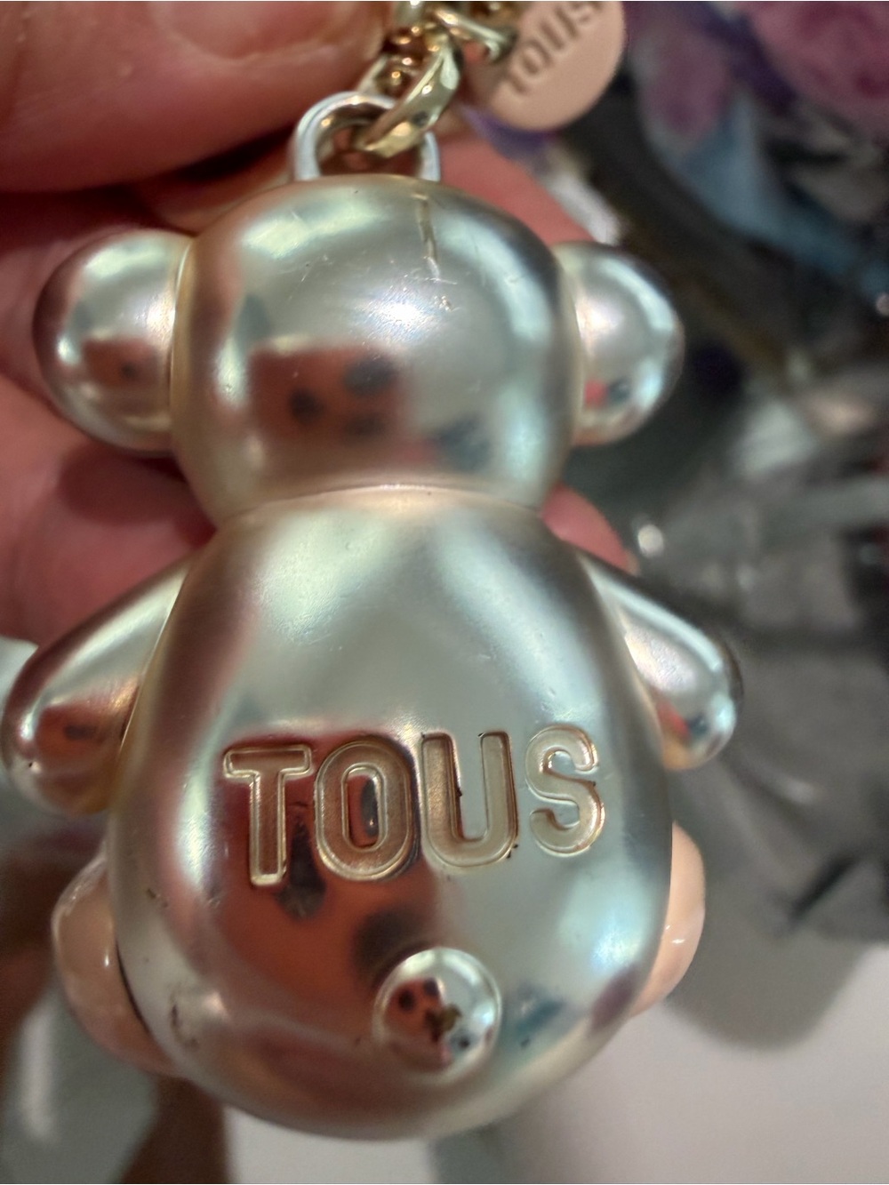 TOUS Gray Bear Keychain with Cream Feet and Gold Hardware - Picture 8 of 9